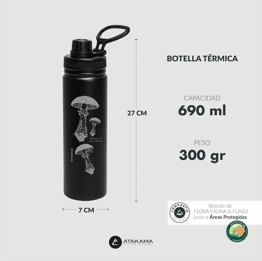 BOTELLA TERMICA 690 ML NEGRA AMANITA MUSCARIA