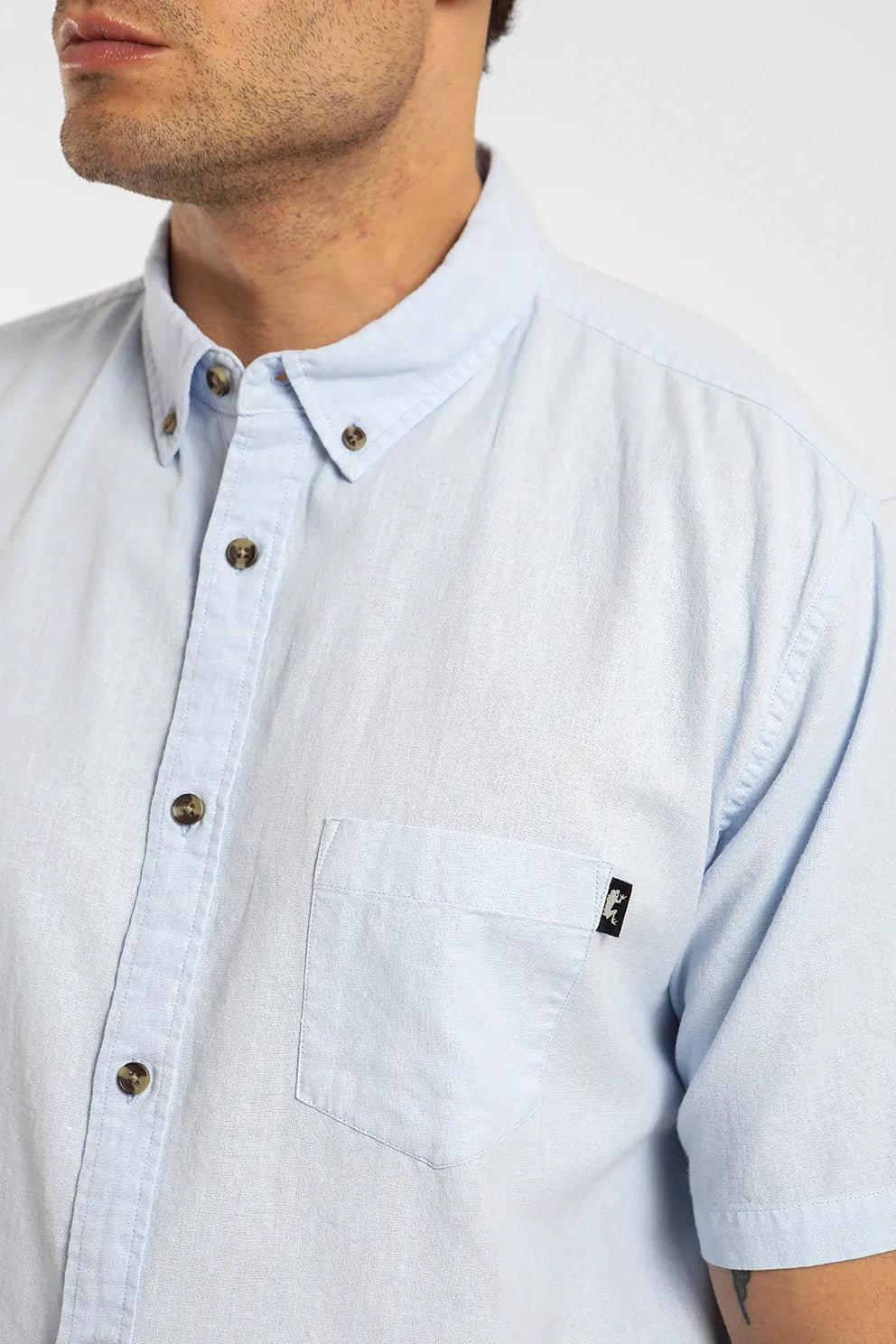 Camisa manga corta Classic celeste - Lino y algodón orgánico