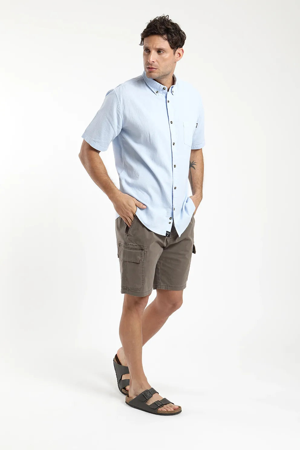 Camisa manga corta Classic celeste - Lino y algodón orgánico