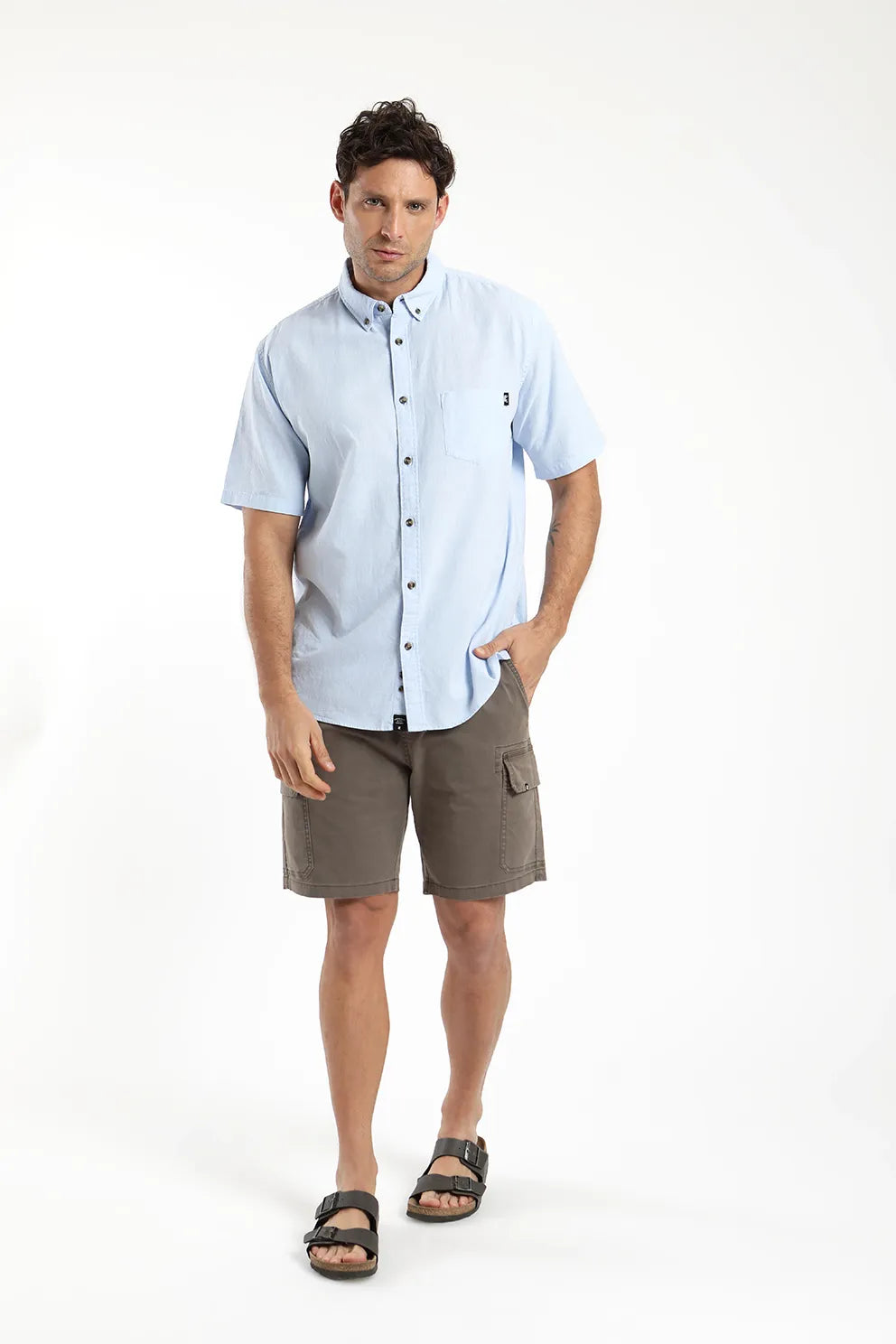 Camisa manga corta Classic celeste - Lino y algodón orgánico