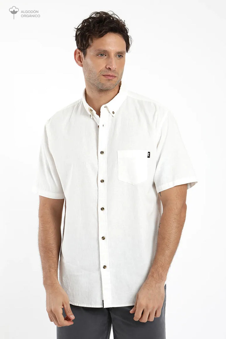 Camisa hombre manga corta Texture monstera gris - Algodón orgánic