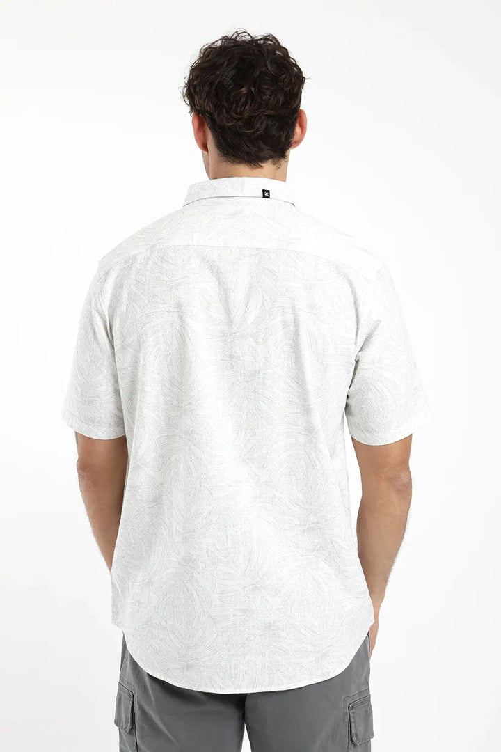 Camisa hombre manga corta Texture monstera gris - Algodón orgánic