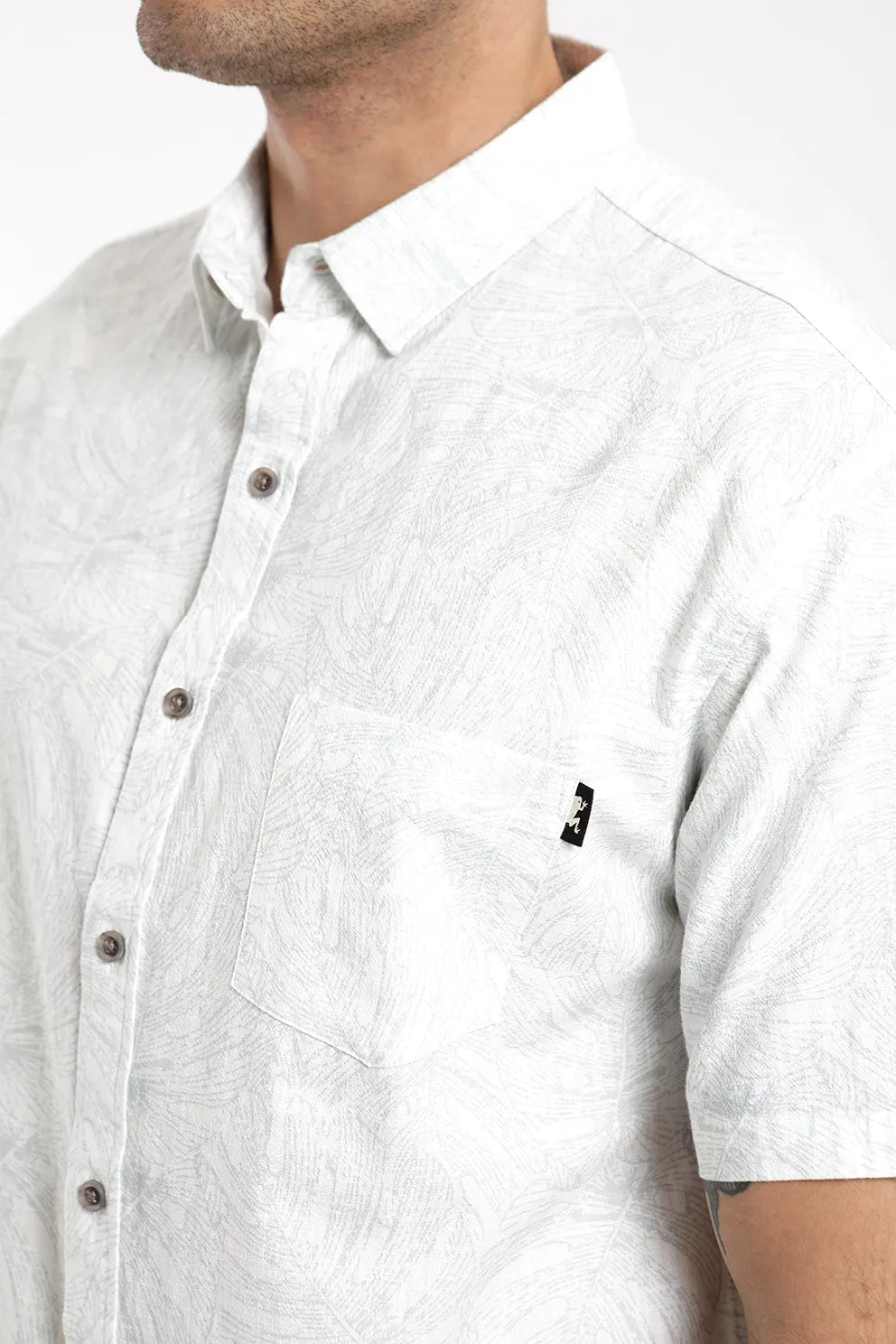 Camisa hombre manga corta Texture monstera gris - Algodón orgánic