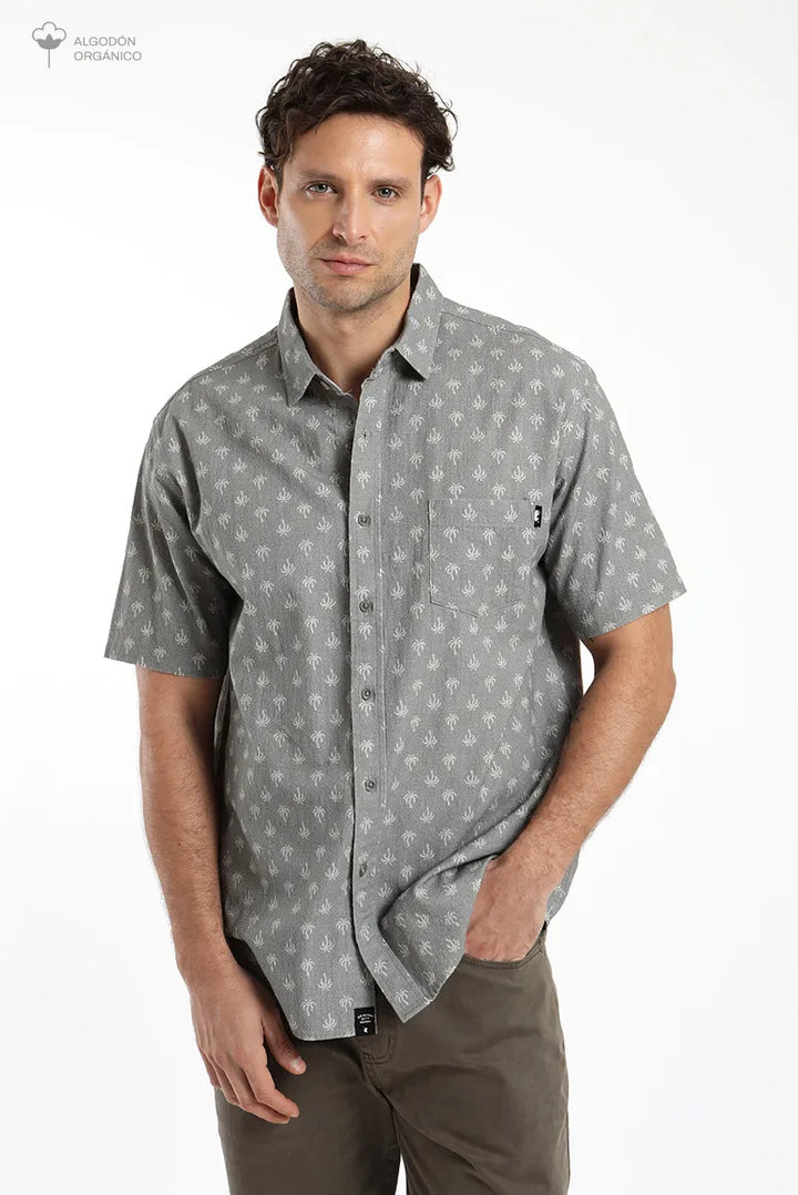 Camisa hombre manga corta Texture palmeras olivo - Algodón orgánico