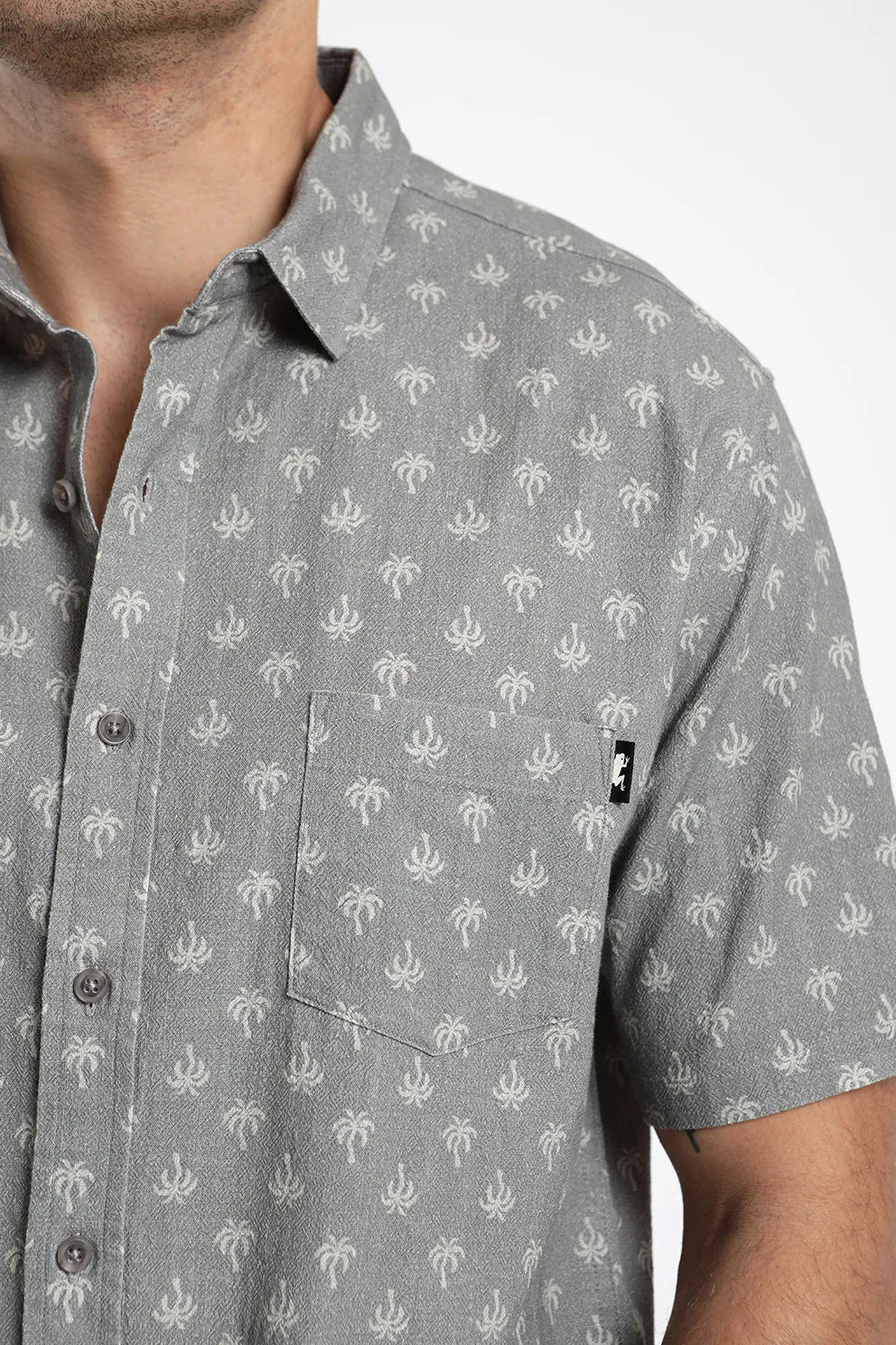 Camisa hombre manga corta Texture palmeras olivo - Algodón orgánico
