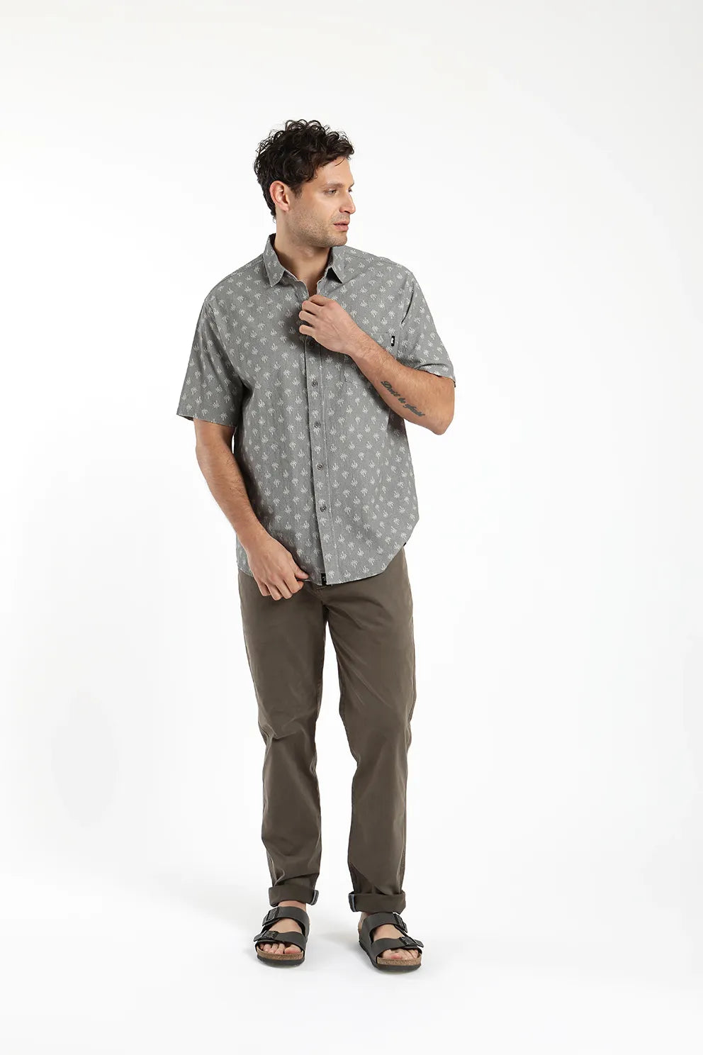 Camisa hombre manga corta Texture palmeras olivo - Algodón orgánico