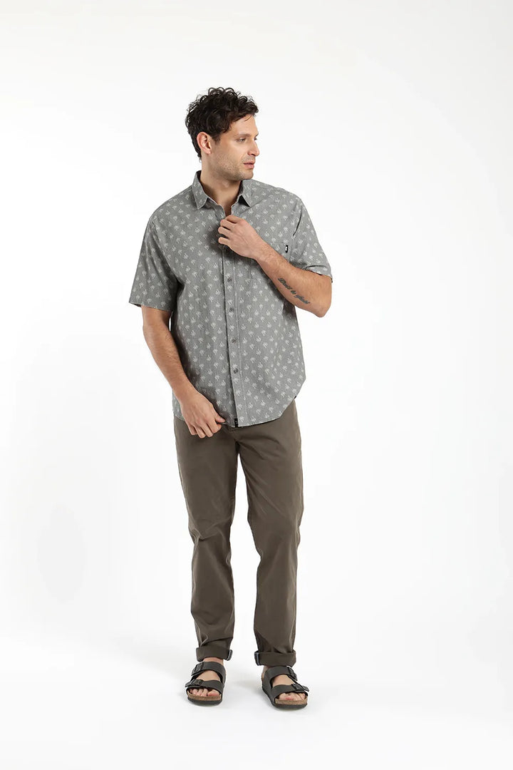 Camisa hombre manga corta Texture palmeras olivo - Algodón orgánico