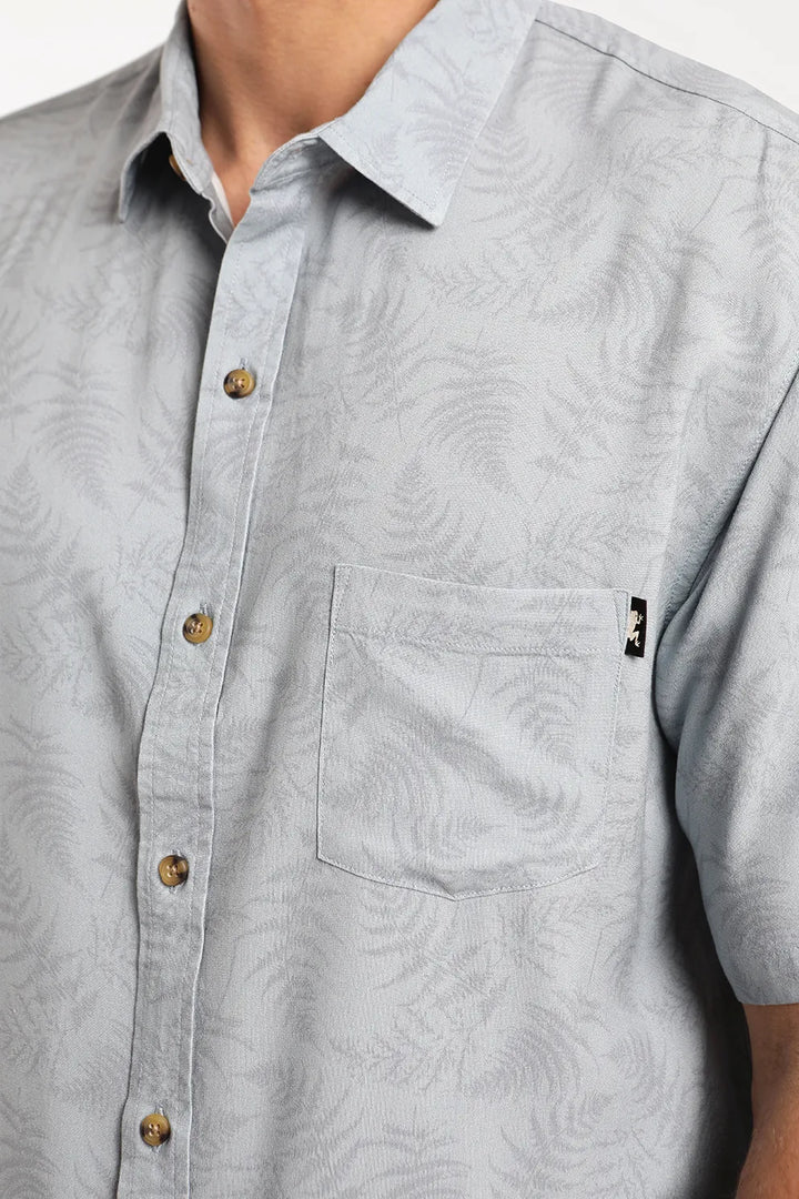 Camisa hombre manga corta Viscosa helechos gris - Viscosa