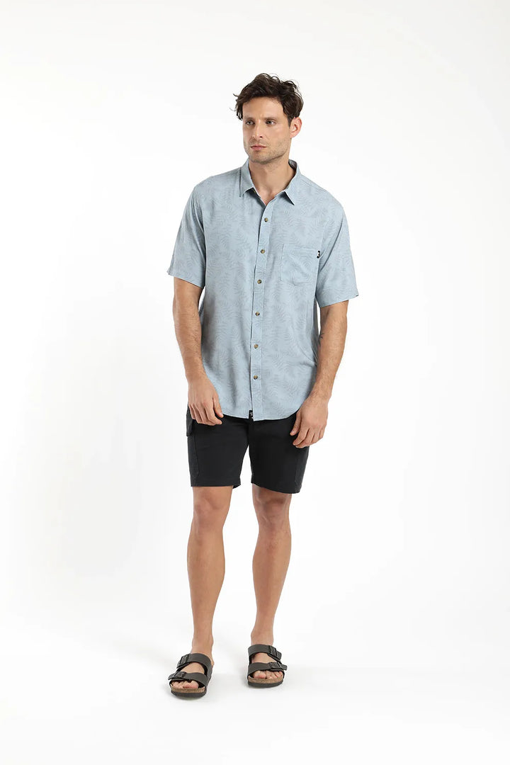 Camisa hombre manga corta Viscosa helechos gris - Viscosa