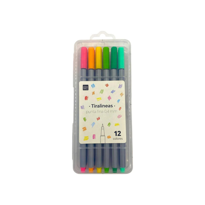 Set Lápices Tiralíneas Punta Fina 12 Colores