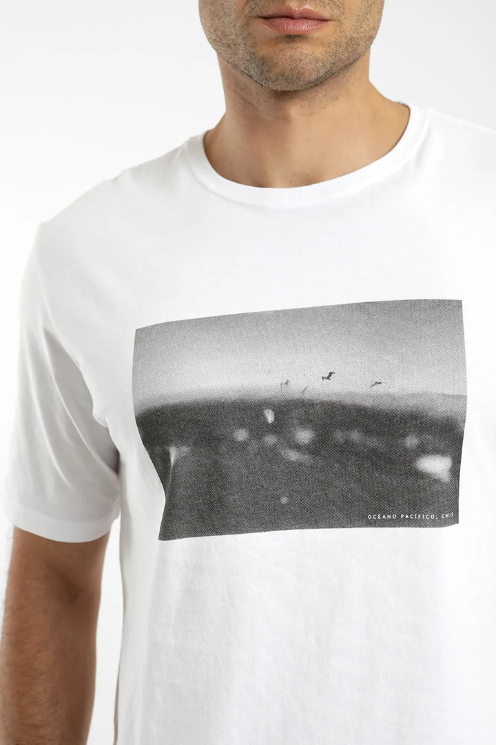 Polera manga corta Foto océano blanco
